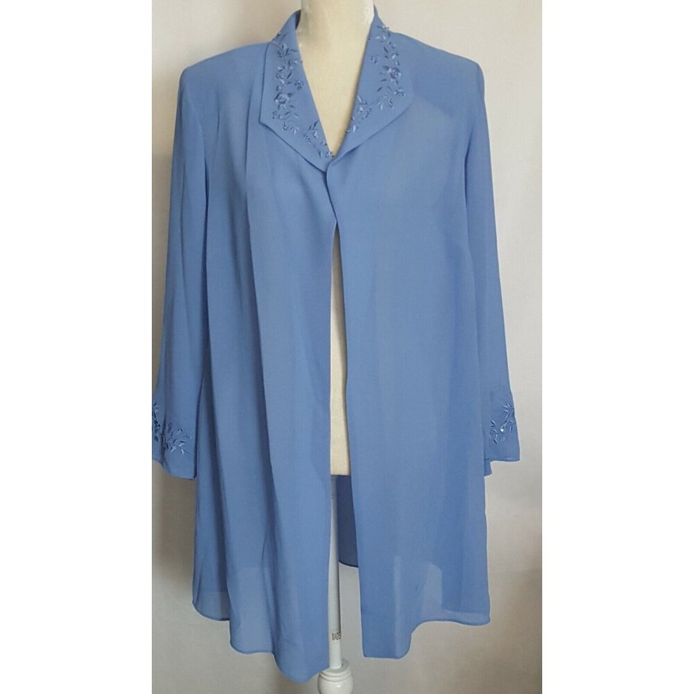 Vintage Virgo‎ Overlay Open Cardigan 14P Semi-Sheer Embroidered Beaded Blue